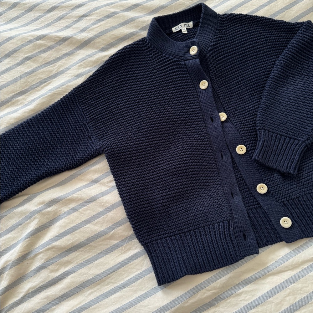 Alex Mill Navy Blue Knit Cardigan with White Buttons. 100% Cotton.